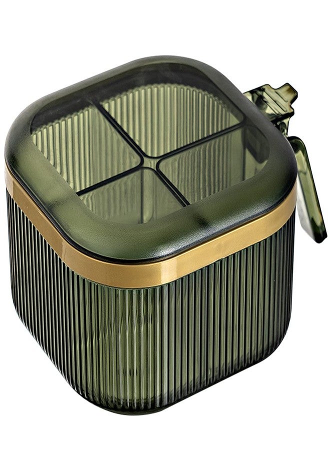 NAN Wind 4 Compartments Seasoning Box With Lid,Clear Seasoning Storage Box Container,Seasoning Box with Cover and Serving Spoons,Kitchen Condiment Jars,Plastic Seasoning Box Set(Green) - Image 1