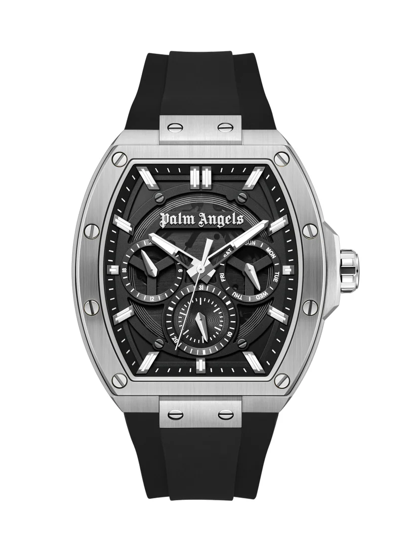 Palm Angels Vortex Black Dial Black Silicone Strap Multifunction Watch for Men, 42mm