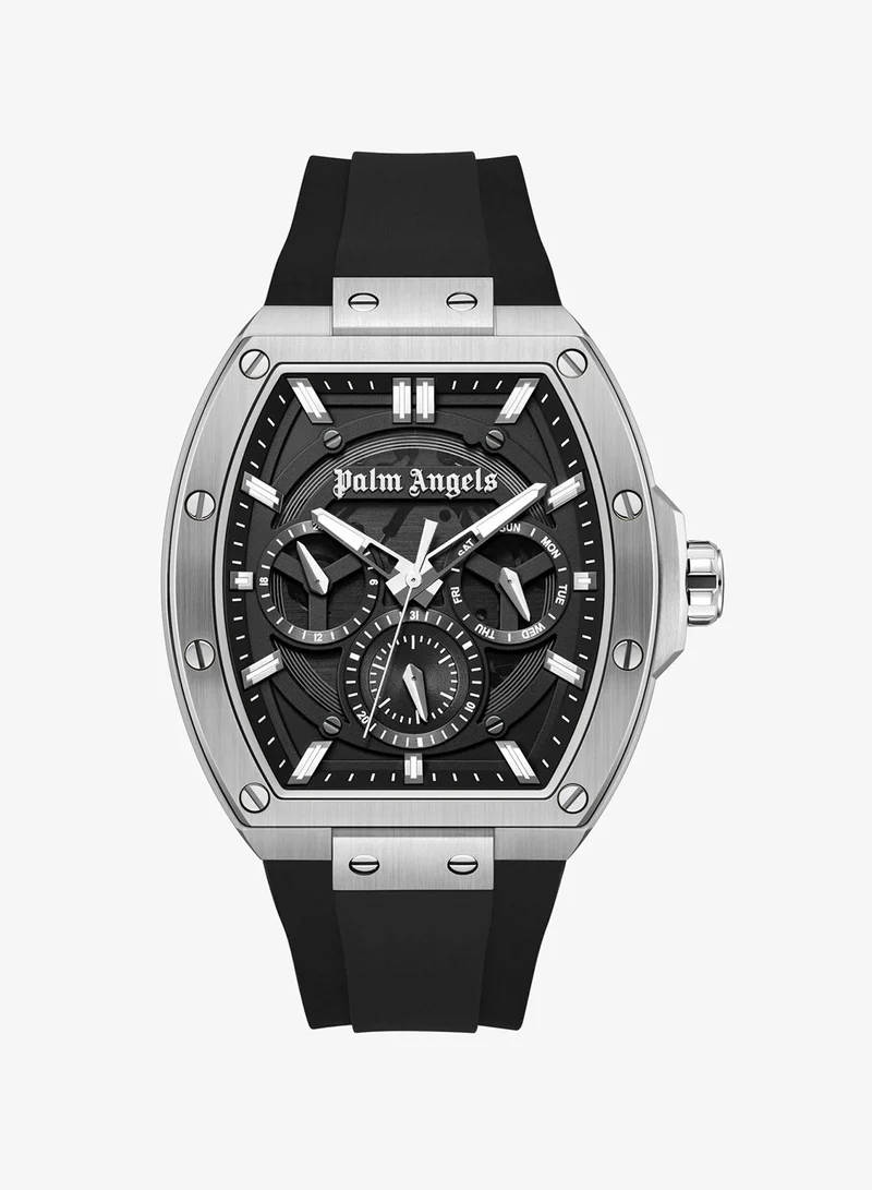 Palm Angels Vortex Black Dial Black Silicone Strap Multifunction Watch for Men, 42mm