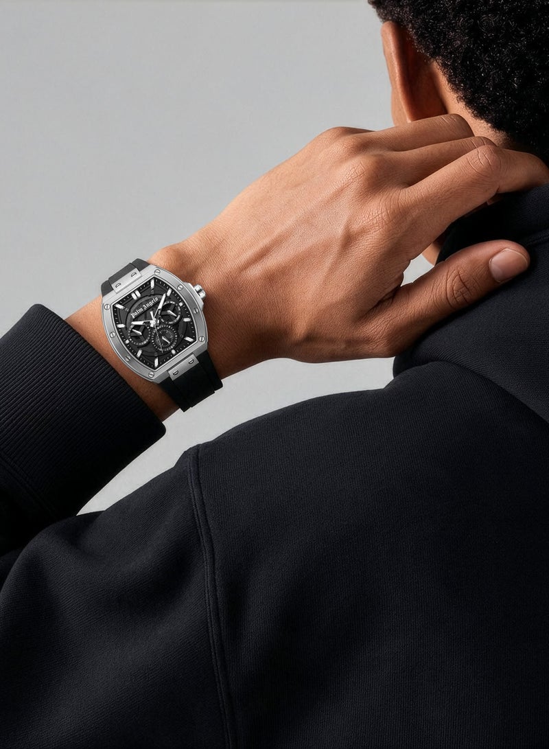 Palm Angels Vortex Black Dial Black Silicone Strap Multifunction Watch for Men, 42mm - Image 4