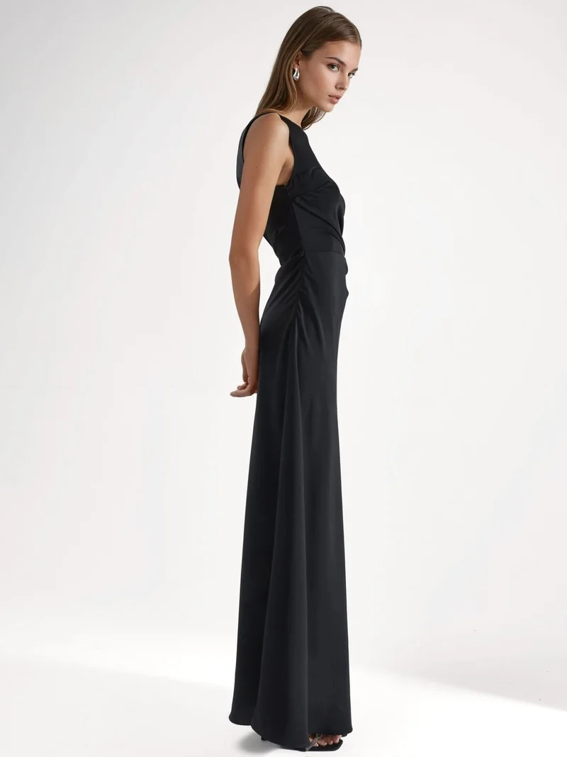Hiccup Black Asymmetrical Collar Cut Out Detailed Maxi Dress for Women | Best Price UAE