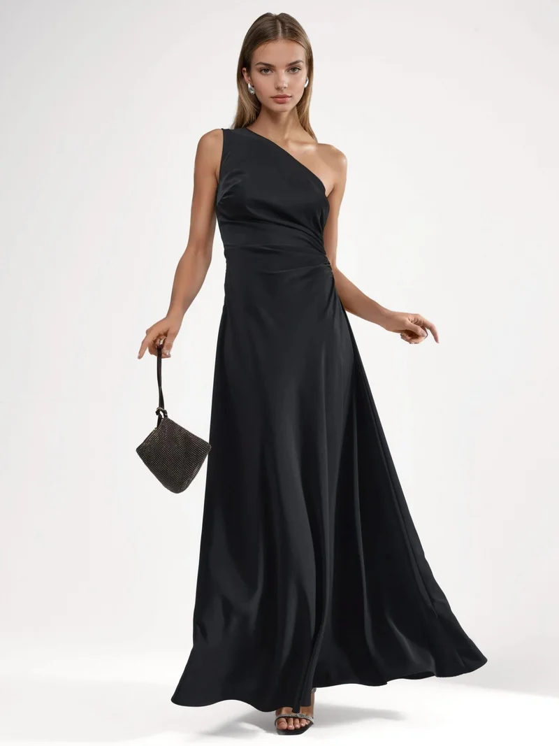HICCUP Asymmetrical Collar Cut Out Detailed Maxi Dress