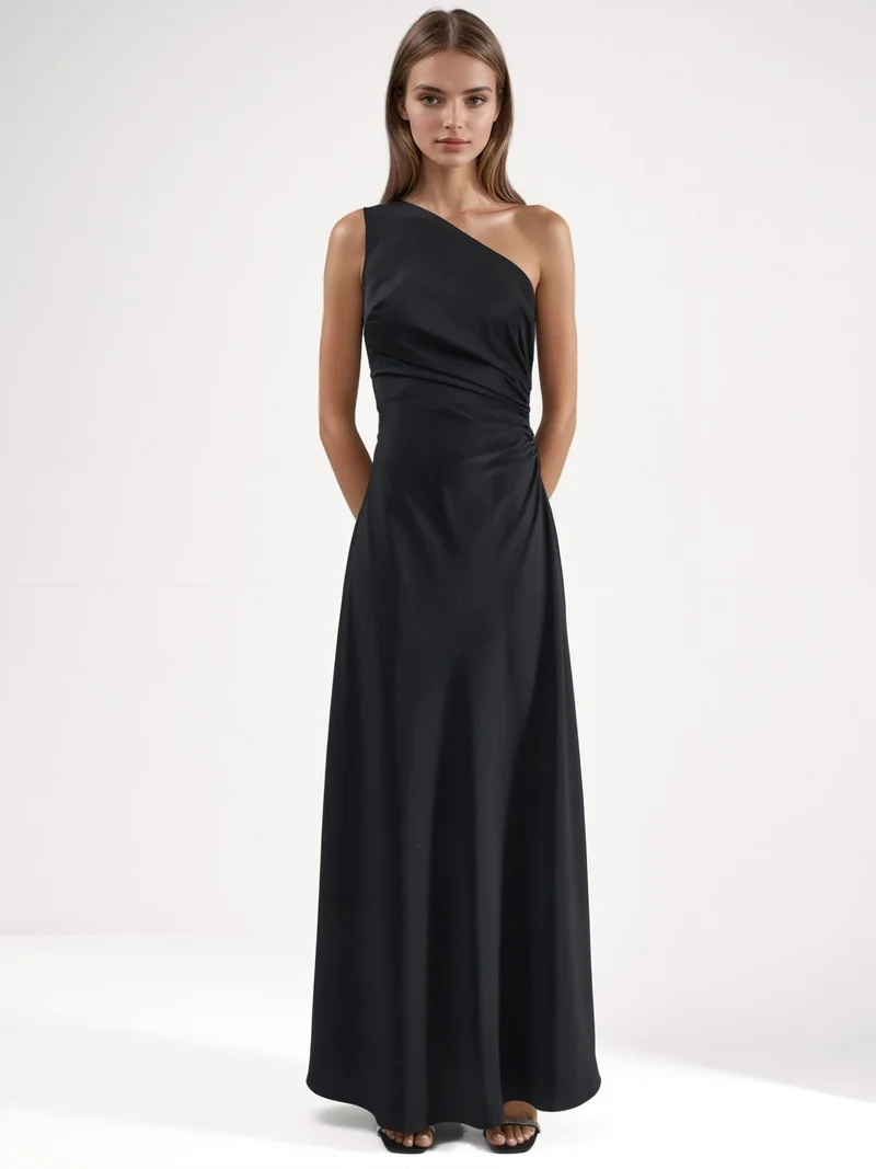 Hiccup Black Asymmetrical Collar Cut Out Detailed Maxi Dress for Women | Best Price UAE