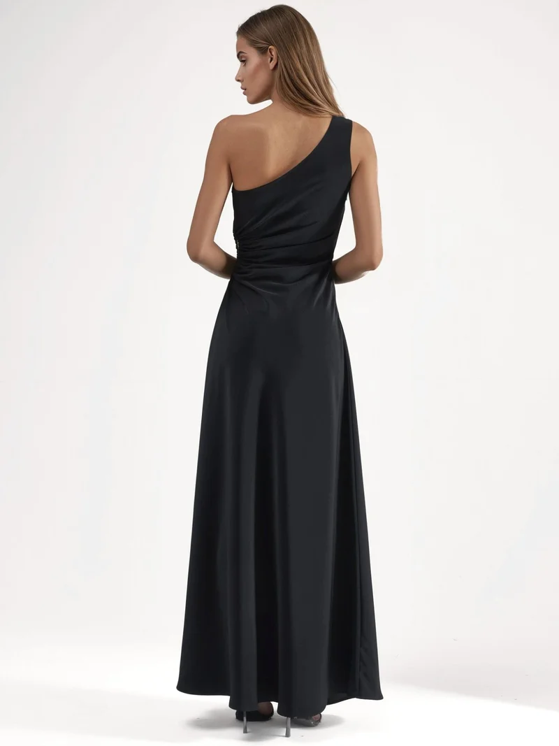 Hiccup Black Asymmetrical Collar Cut Out Detailed Maxi Dress for Women | Best Price UAE