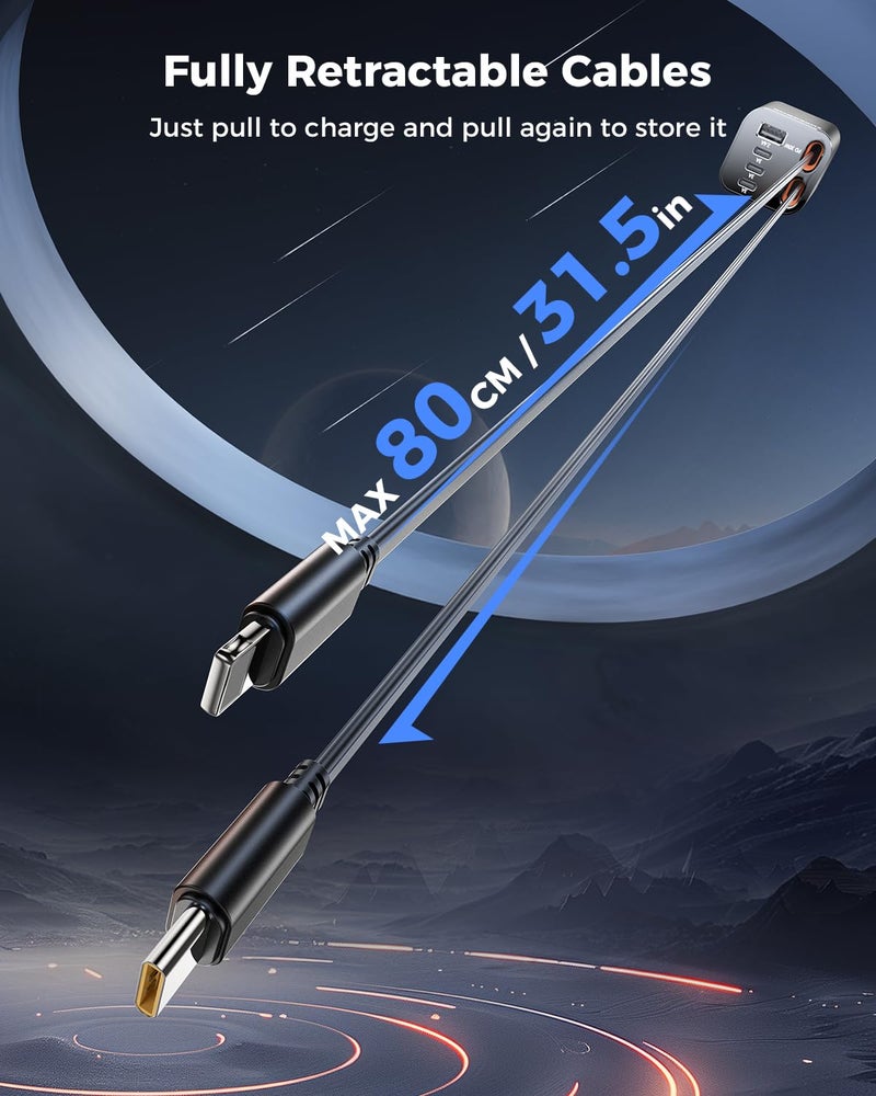 SUPERONE Retractable Car Charger, SUPERONE 99W Car Phone Charger with Cables Fast Charging, USB C Car Charger Adapter for iPhone 17 16 15 14 13 12, Samsung, Black - Image 3