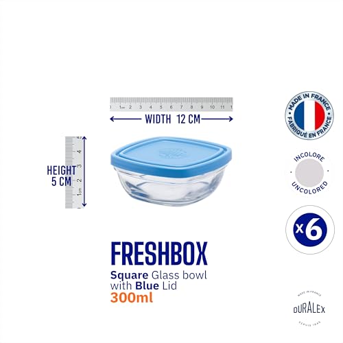 Duralex® FreshBox Set of 6 Tempered Glass Container, 300 ml, Square - Diswasher and Microwave Safe Food Storage Box with Lid, Classic Type Kitchen Jar, Freezer Safe - Image 5