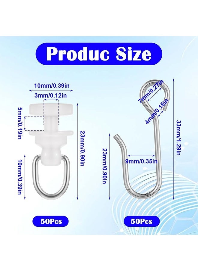 Wffo 100 Pcs Curtain Track Gliders Hooks 50 Plastic Curtain Tracks Glider and 50 Metal Hook Ceiling Sliding Curtains Tracks Hook for Straight Curved Track Glider Carriers Hooks Rail Runner - Image 2