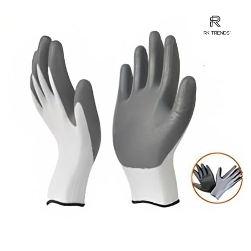 RK TRENDS Pack of 48 Pairs, Grey-White Nitrile Coated Safety Hand Gloves for Industrial, Gardening & Mechanical Work | Anti-Slip, Oil Resistant, Breathable | Reusable Work Gloves for Men & Women - Image 5