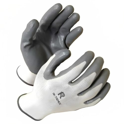 RK TRENDS Pack of 48 Pairs, Grey-White Nitrile Coated Safety Hand Gloves for Industrial, Gardening & Mechanical Work | Anti-Slip, Oil Resistant, Breathable | Reusable Work Gloves for Men & Women - Image 2