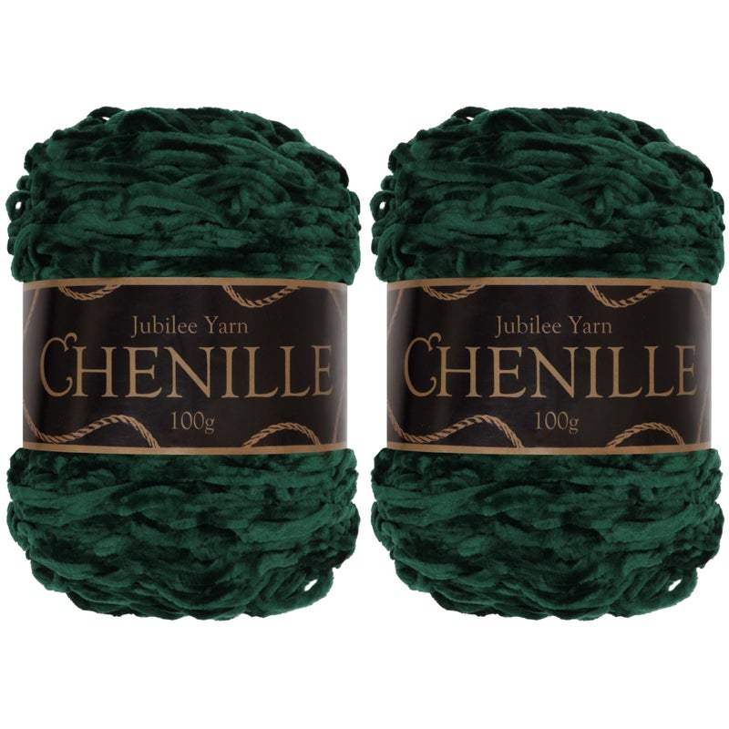 BambooMN JubileeYarn Chenille Yarn  100gCake Worsted Weight  Emerald  Dark Jungle Timber Green Velvet  2 Cakes