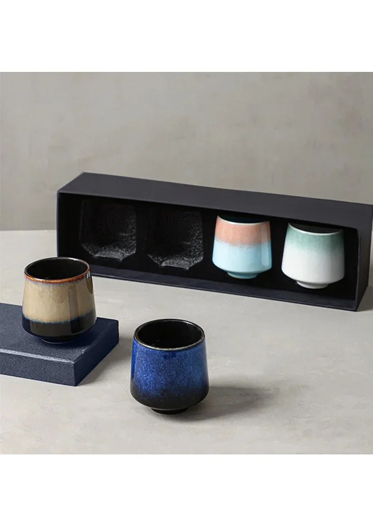 تحفة لوكس طقم فناجين سيراميك توهفة لوكس "سراب" (4 قطع) – فناجين قهوة وإسبريسو مصنوعة يدويًا بتشطيب رمال والمحيط – طقم هدايا رمضاني – 220 مل