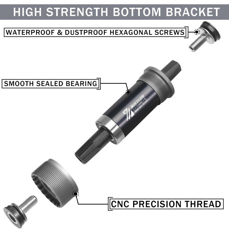 BUCKLOS Bike Square Taper Bottom Bracket - 68/80/90/100/110/120x110.5 113 116 118 122.5 127 140 152 156 166 174mm Bicycle BSA Brackets for Mountain/MTB/Road/Fat Bike/Ebike - Image 2