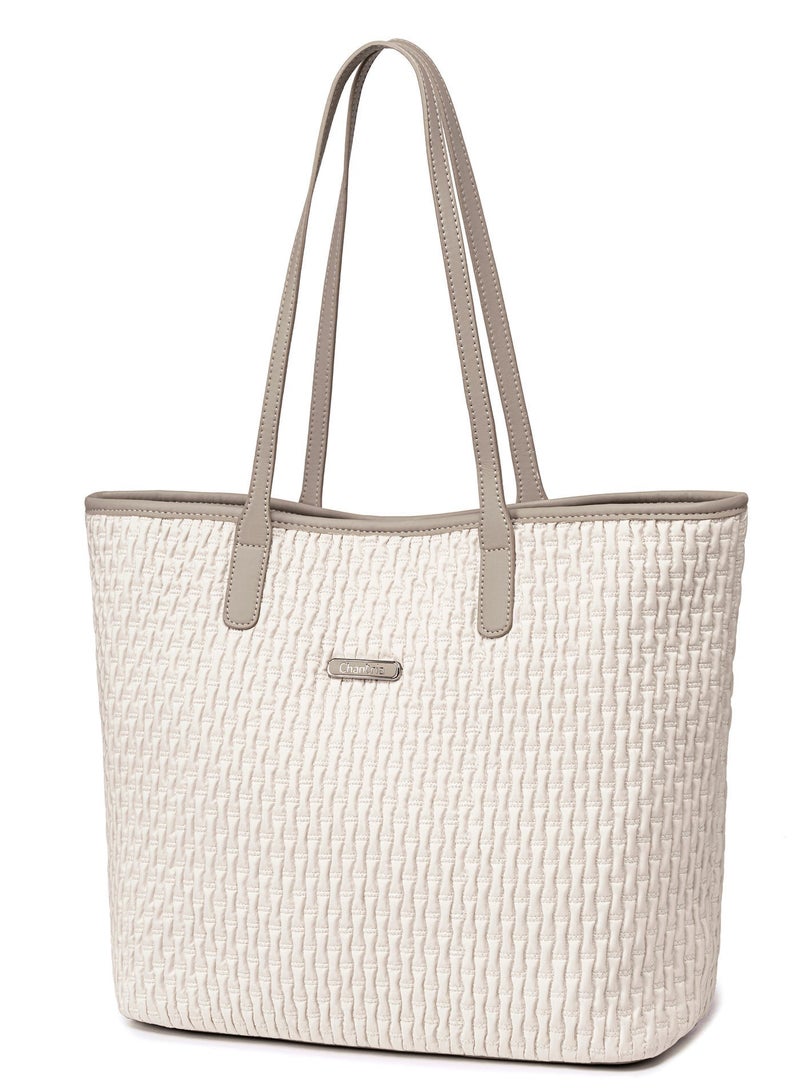Chantria Premium Hand Bag for Women Water Resistant Multifunctional Tote Bag with Multiple Compartment for Casual Office College School, CB00801 - Off White - Image 1