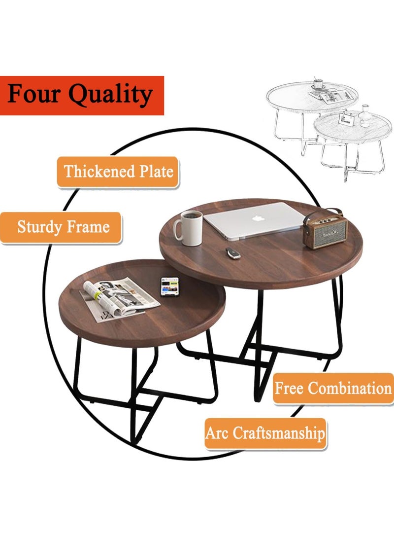 جورونب طقم طاولة قهوة دائرية مكون من قطعتين، طقم طاولات جانبية، طاولة قهوة خشبية لغرفة المعيشة، غرفة النوم، المكتب، طاولات جانبية حديثة لغرفة النوم أو المكتب المنزلي الصغير أو الشرفة (جوز) - Image 3