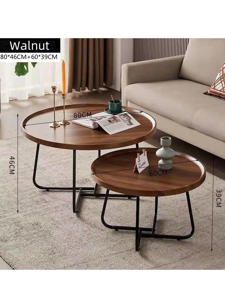 جورونب طقم طاولة قهوة دائرية مكون من قطعتين، طقم طاولات جانبية، طاولة قهوة خشبية لغرفة المعيشة، غرفة النوم، المكتب، طاولات جانبية حديثة لغرفة النوم أو المكتب المنزلي الصغير أو الشرفة (جوز) - Image 2