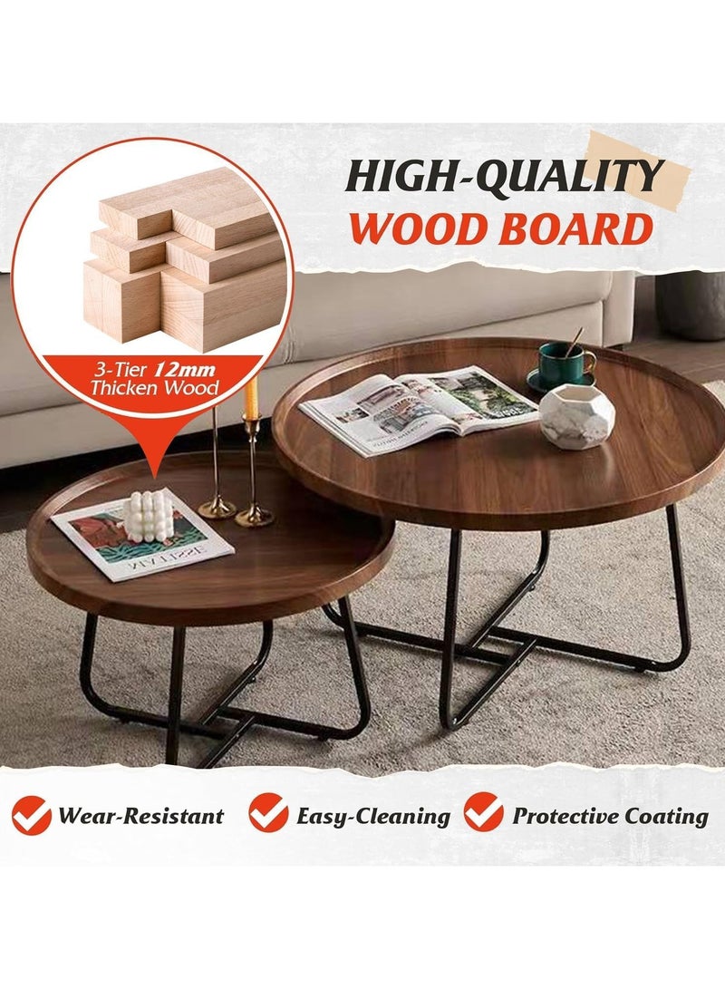 جورونب طقم طاولة قهوة دائرية مكون من قطعتين، طقم طاولات جانبية، طاولة قهوة خشبية لغرفة المعيشة، غرفة النوم، المكتب، طاولات جانبية حديثة لغرفة النوم أو المكتب المنزلي الصغير أو الشرفة (جوز) - Image 4