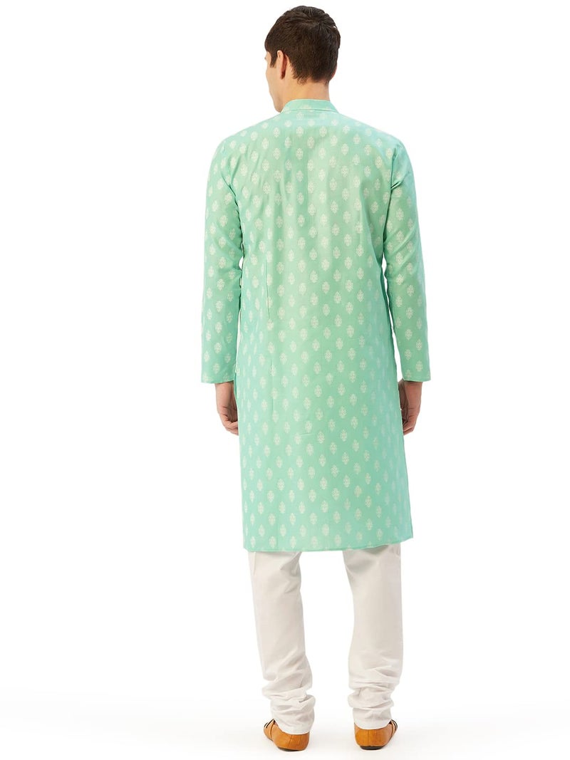 Jompers Men's Cotton Floral printed kurta Pyjama Set. (Green, XL) - Image 2