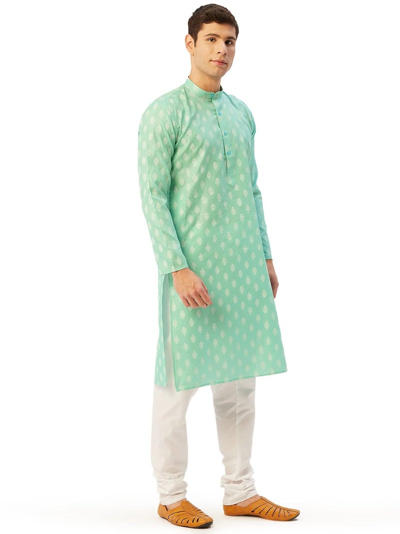 Jompers Men's Cotton Floral printed kurta Pyjama Set. (Green, XL) - Image 4