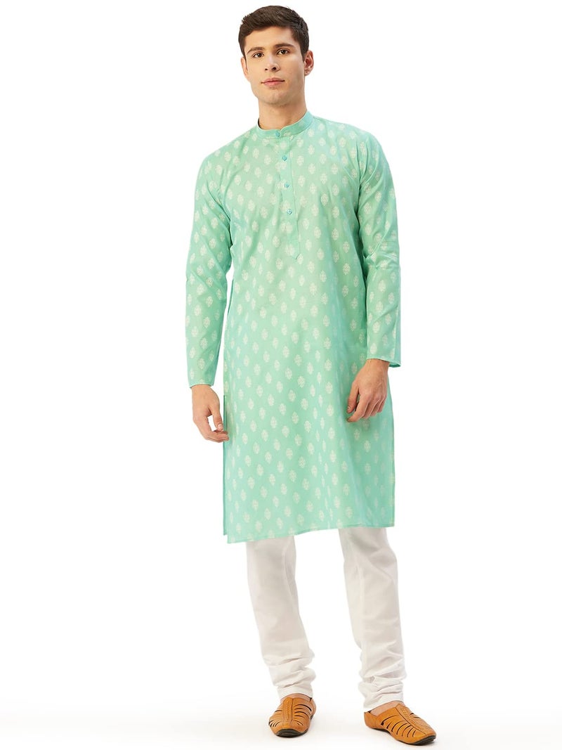 Jompers Men's Cotton Floral printed kurta Pyjama Set. (Green, XL) - Image 1