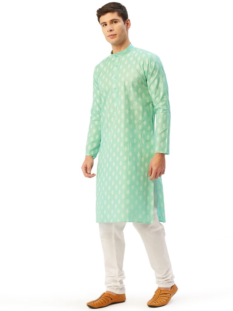 Jompers Men's Cotton Floral printed kurta Pyjama Set. (Green, XL) - Image 3