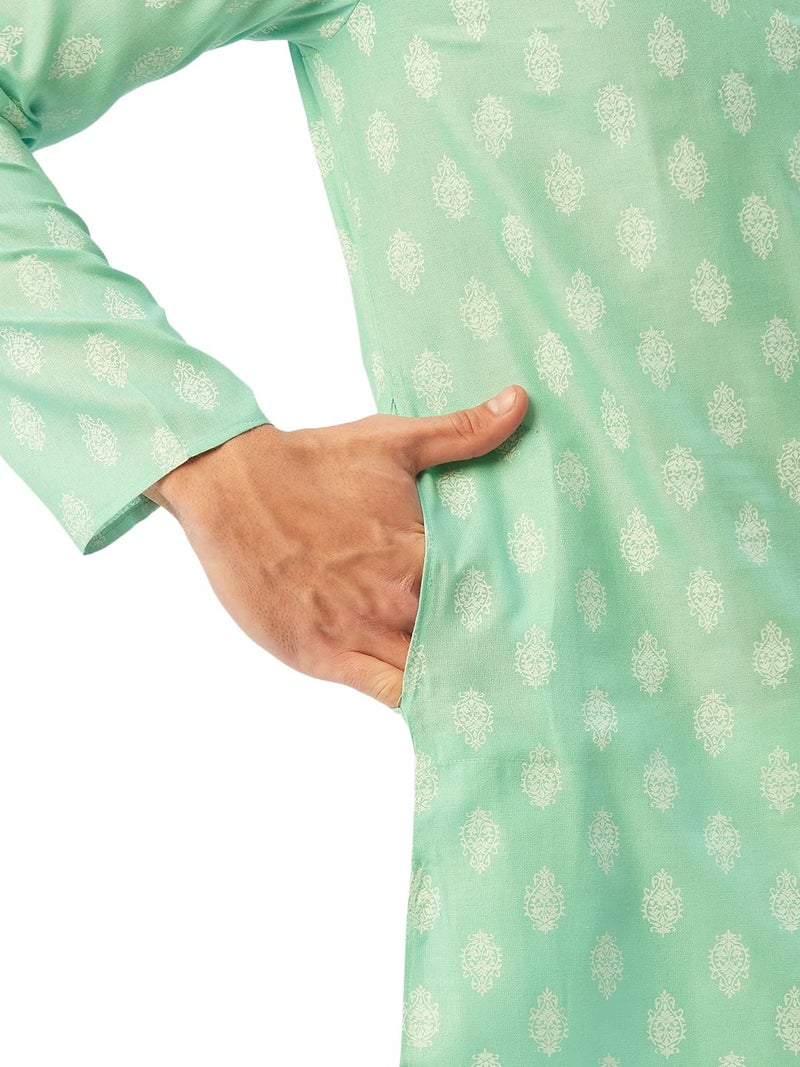 Jompers Men's Cotton Floral printed kurta Pyjama Set. (Green, XL) - Image 5