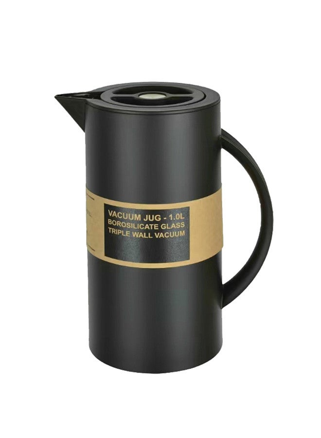 GAZELLA Plastic Tea/Coffee Flask 1 Liter Black, Borosilicate Glass & Triple Wall Vacuum.