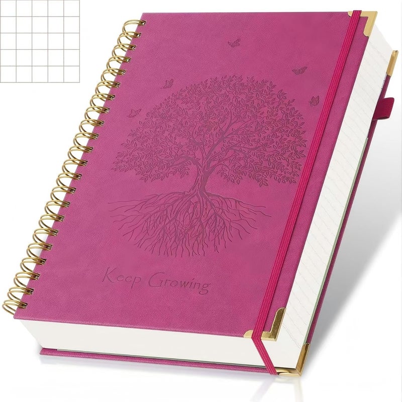 Amanple Graph Paper Notebook, 8.5” x 5.5” Graphing Notebook, 300 Pages, Large Hardcover Grid Notebook Journal, Graph Paper Spiral Notebook with Thick Paper, Pockets for School and Office Supplies, Hot Pink - Image 1