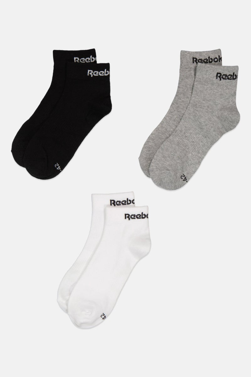 Reebok Men 3 Pairs Brand Logo Ankle Socks, Multicolor - Image 3