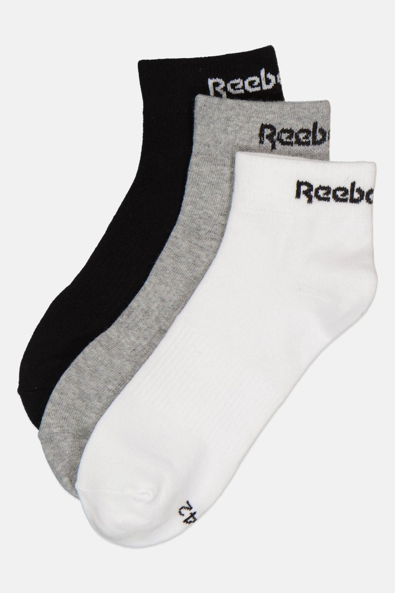 Reebok Men 3 Pairs Brand Logo Ankle Socks, Multicolor - Image 1