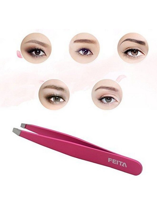 FEITA - Precision Tweezers for Eyebrows Professional Stainless Steel Slant & Pointed Eyebrow Tweezer Set with Travel Case for Woman Facial Hair Removal Clip (Pink 2 Pcs) - Image 1