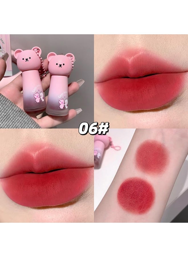Gege Bear Soft Mist Lip Mud Matte Lipstick | Cute Bear Bottle Design with Chain | Transfer-Proof Velvet Texture | Wearable Peach Coral Shades | Long-Lasting Smudge Proof | Non-Drying Lip Color for Women | Perfect for College Office & Party Makeup (06# Rich Coral, 3.5g) - Image 4