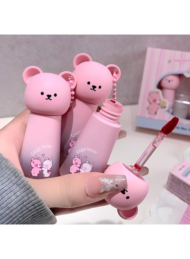 Gege Bear Soft Mist Lip Mud Matte Lipstick | Cute Bear Bottle Design with Chain | Transfer-Proof Velvet Texture | Wearable Peach Coral Shades | Long-Lasting Smudge Proof | Non-Drying Lip Color for Women | Perfect for College Office & Party Makeup (06# Rich Coral, 3.5g) - Image 1