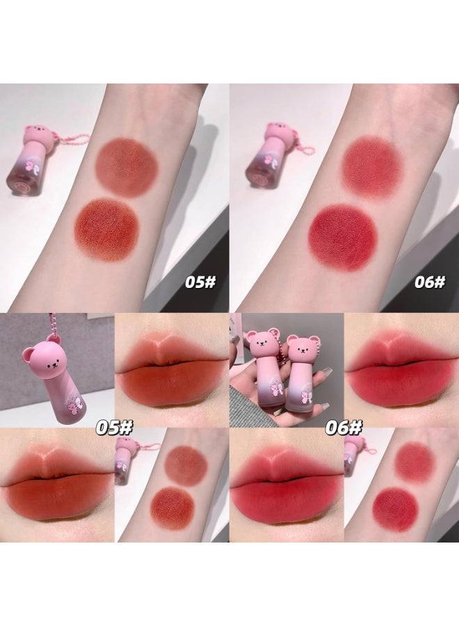 Gege Bear Soft Mist Lip Mud Matte Lipstick | Cute Bear Bottle Design with Chain | Transfer-Proof Velvet Texture | Wearable Peach Coral Shades | Long-Lasting Smudge Proof | Non-Drying Lip Color for Women | Perfect for College Office & Party Makeup (06# Rich Coral, 3.5g) - Image 3