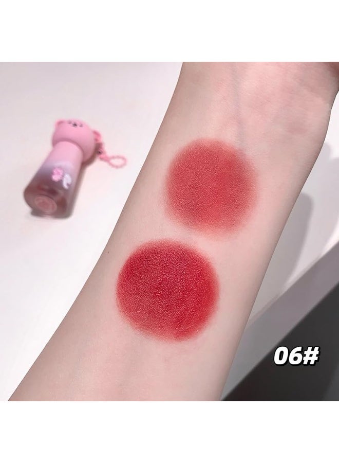 Gege Bear Soft Mist Lip Mud Matte Lipstick | Cute Bear Bottle Design with Chain | Transfer-Proof Velvet Texture | Wearable Peach Coral Shades | Long-Lasting Smudge Proof | Non-Drying Lip Color for Women | Perfect for College Office & Party Makeup (06# Rich Coral, 3.5g) - Image 2