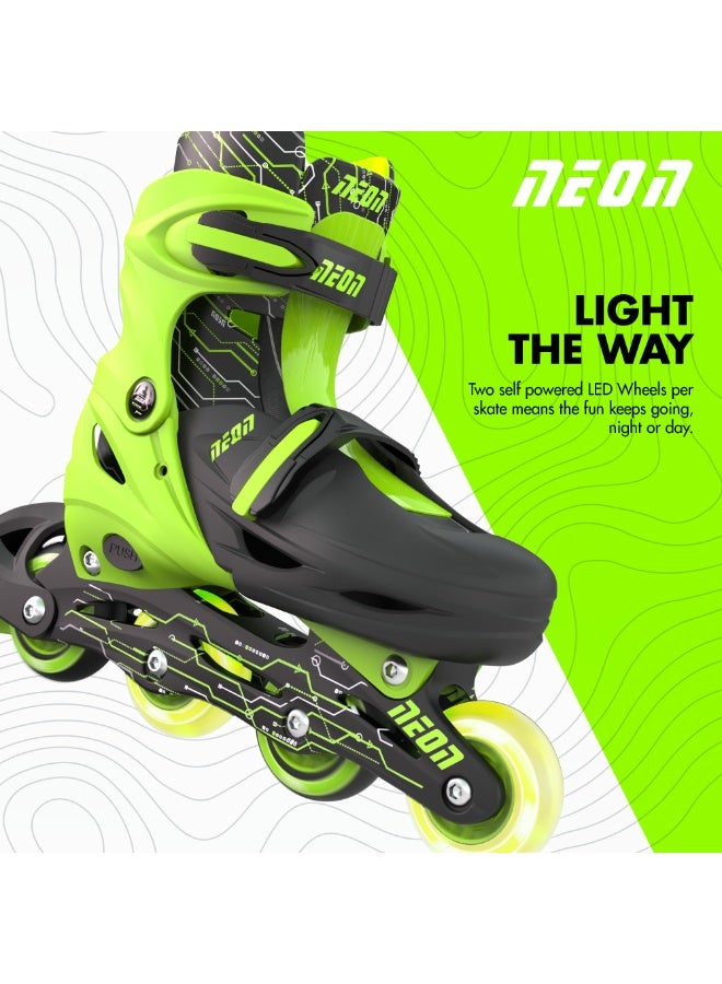 Neon Combo Skates (Size 12-2) Goteki Green Durable, Comfortable Inline Skates with Adjustable Fit, Smooth Bearings, Bright Neon Design for Kids & Teens, Perfect for Beginners & Outdoor Fun | NC46G4 - Image 2