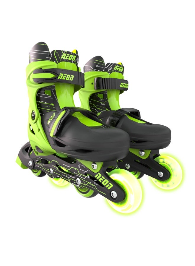 Neon Combo Skates (Size 12-2) Goteki Green Durable, Comfortable Inline Skates with Adjustable Fit, Smooth Bearings, Bright Neon Design for Kids & Teens, Perfect for Beginners & Outdoor Fun | NC46G4 - Image 1