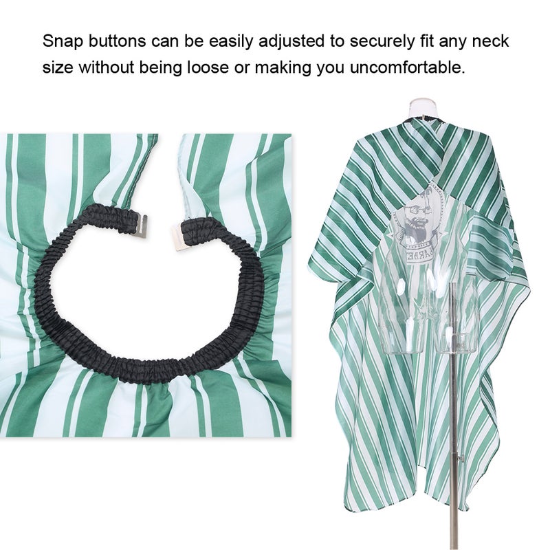 Waterproof Hair Styling Cape with Snap Closure Hairdressing Gown Water And Stain Apron Green and White Stripe - Image 4