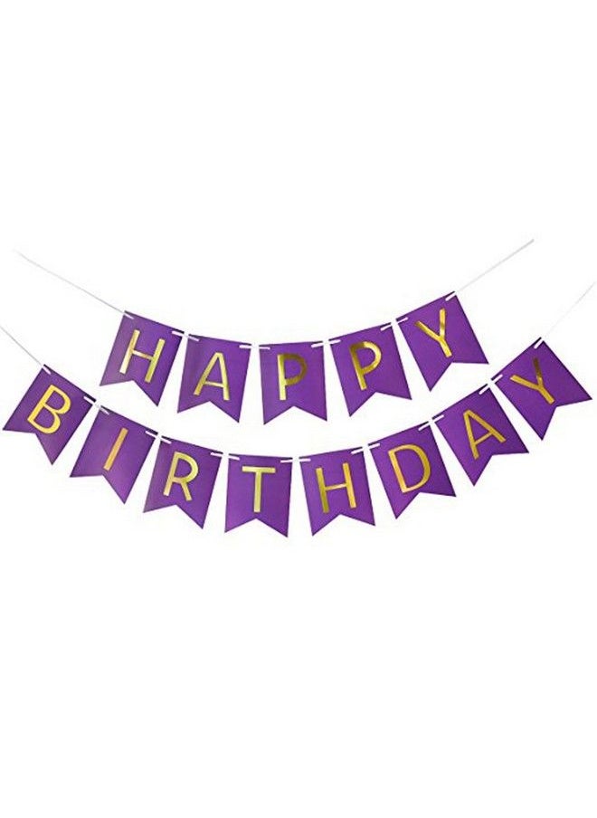 MAGQOO - Purple Happy Birthday Banner, Purple Card Happy Birthday Banner, Golden Letters For Birthday Party - Image 1