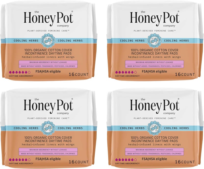 the Honey Pot company The Honey Pot Company - 64ct - Herbal Pads for Women - Organic Incontinence Daytime w/Wings. Infused w/Essential Oils for Cooling Effect & Postpartum Essentials - Feminine Care - FSA & HSA 