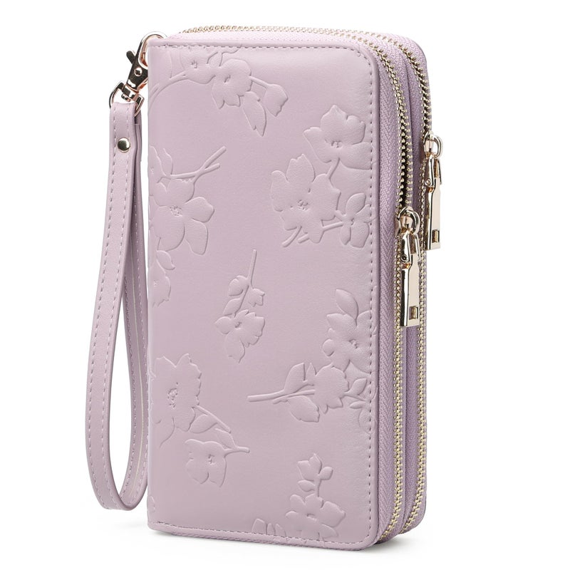 yiijay Womens Wallet RFID Blocking Large Capacity Leather Double Zip Wristlet Wallet Credit Card Phone Holder Ladies Clutch Purse Flora - Image 1