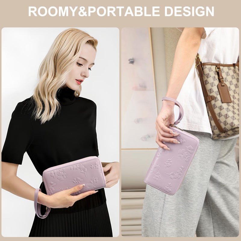 yiijay Womens Wallet RFID Blocking Large Capacity Leather Double Zip Wristlet Wallet Credit Card Phone Holder Ladies Clutch Purse Flora - Image 2