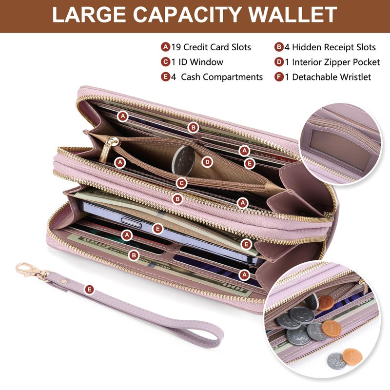 yiijay Womens Wallet RFID Blocking Large Capacity Leather Double Zip Wristlet Wallet Credit Card Phone Holder Ladies Clutch Purse Flora - Image 3