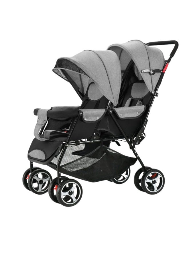 turtees turtees Baby Twin Stroller – Easy-Fold Tandem Baby Trolley – Double Stroller for Infant & Toddler – Reclining Pushchair, Adjustable Canopy, 5-Point Harness – 0m+, Up to 18kg  - Image 1