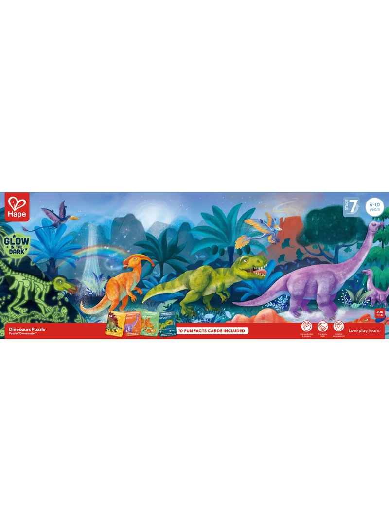 هيب Hape Dinosaurs 200-Piece Glow-in-the-Dark Giant Floor Jigsaw Puzzle for Kids, 1.5m Dinosaur Educational Puzzle with 10 Fun Fact Cards, T-Rex & Prehistoric Learning Toy, Ages 6+