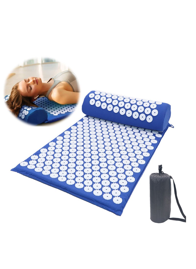 SYOSI Acupressure Mat and Pillow Set, Massage Set, for Back/Neck Pain Relief and Muscle Relaxation, Sciatica Pain Relief Pillow, Muscle Relaxation Stress Relief (Blue)  - Image 1