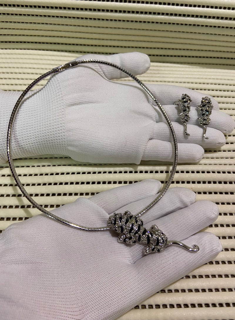 نيو ستايل طقم سلسال وحلق اذن نسائي أنيق من الاستانلس ستيل - Image 2