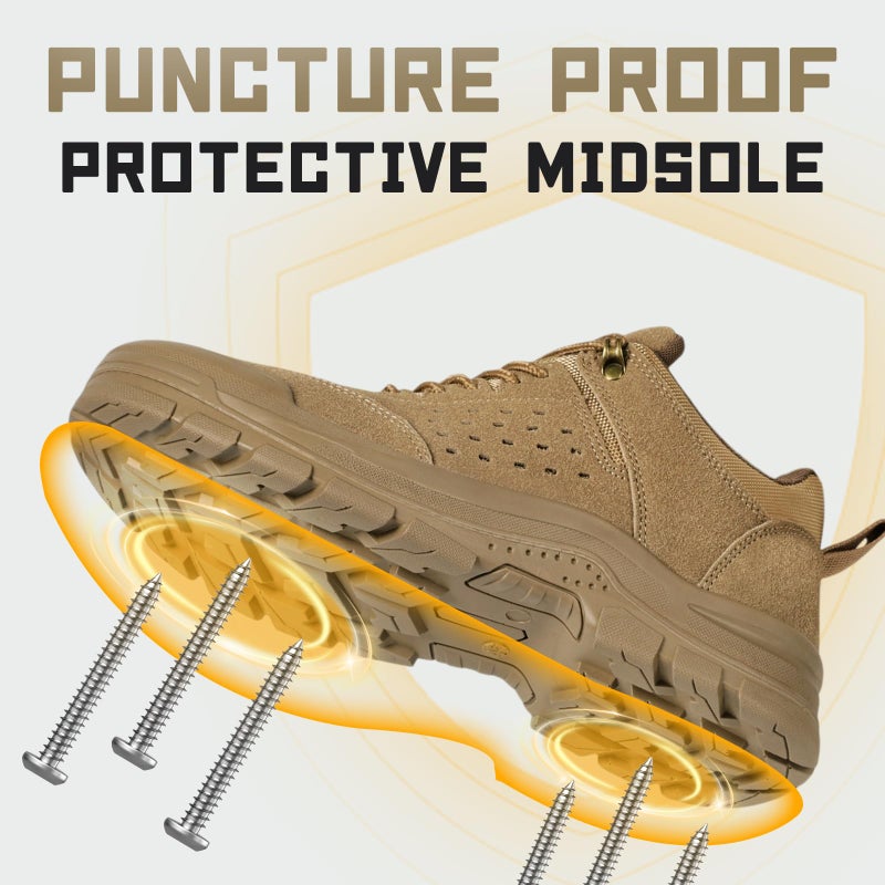 Furuian Steel Toe Shoes for Men Comfortable Lightweight Work Shoes for Men Low Top Steel Toe Safety Puncture Proof Slip Resistant Construction Shoe Brown - Image 3