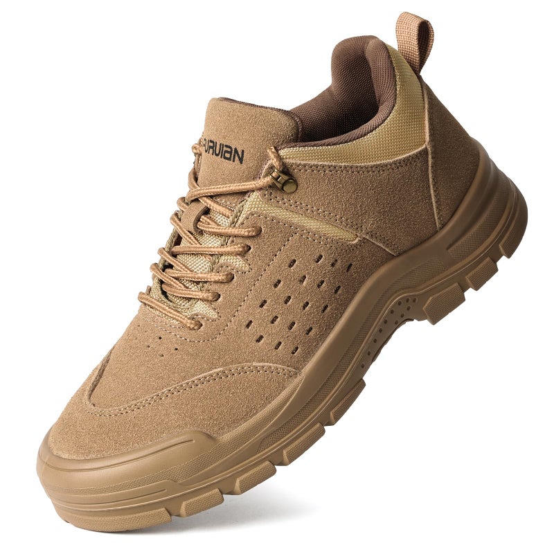 Furuian Steel Toe Shoes for Men Comfortable Lightweight Work Shoes for Men Low Top Steel Toe Safety Puncture Proof Slip Resistant Construction Shoe Brown - Image 1