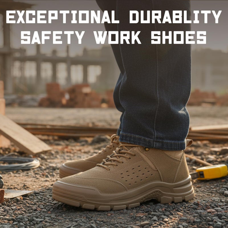 Furuian Steel Toe Shoes for Men Comfortable Lightweight Work Shoes for Men Low Top Steel Toe Safety Puncture Proof Slip Resistant Construction Shoe Brown - Image 5