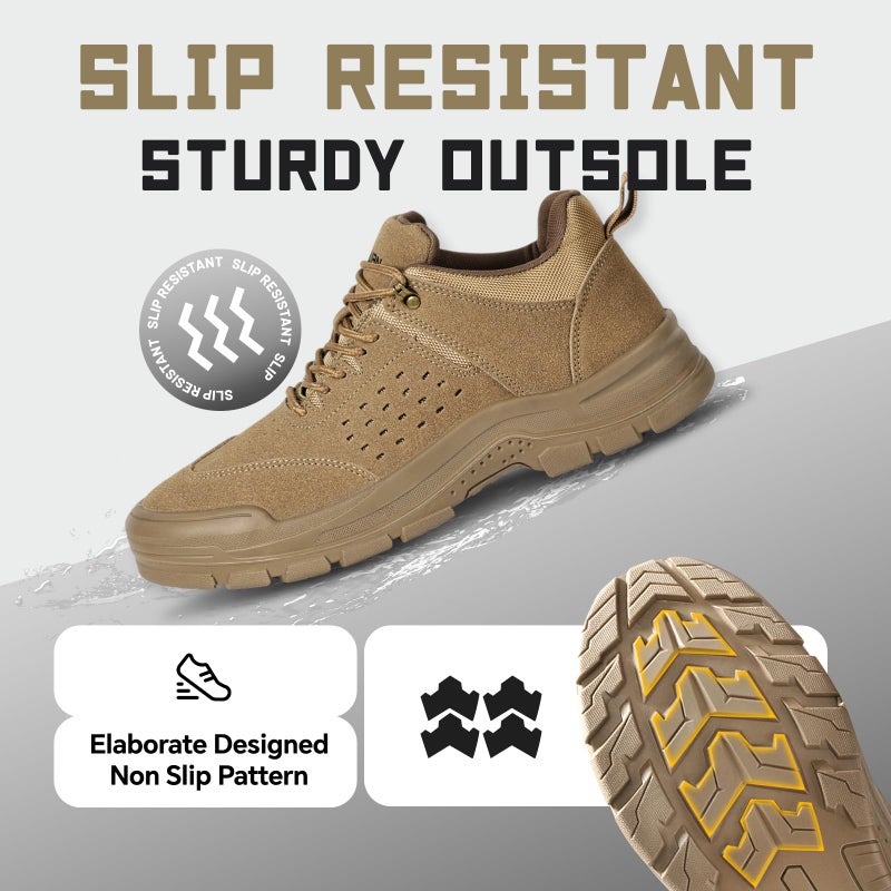 Furuian Steel Toe Shoes for Men Comfortable Lightweight Work Shoes for Men Low Top Steel Toe Safety Puncture Proof Slip Resistant Construction Shoe Brown - Image 4